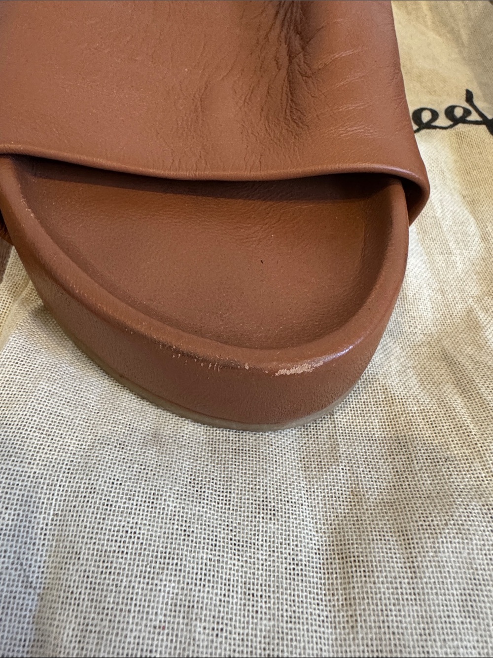 Beek Cognac Brown Leather Slide Sandals - Picture 2 of 5